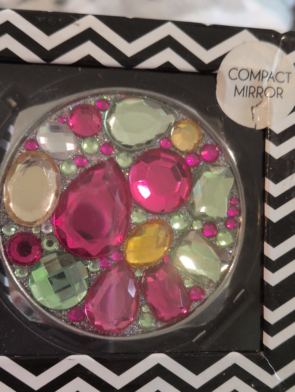 Decorative Jewel-Embellished Compact Mirror - Pink & Multicolor